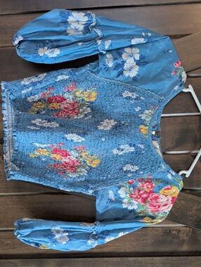 LoveShackFancy Light Blue Floral Smocked Top